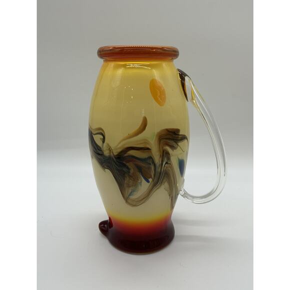 Vntg Hand Blown Dalian Glass Pitcher and 4 Tumblers 1960’s Snowflake Clambroth - Picture 5 of 11